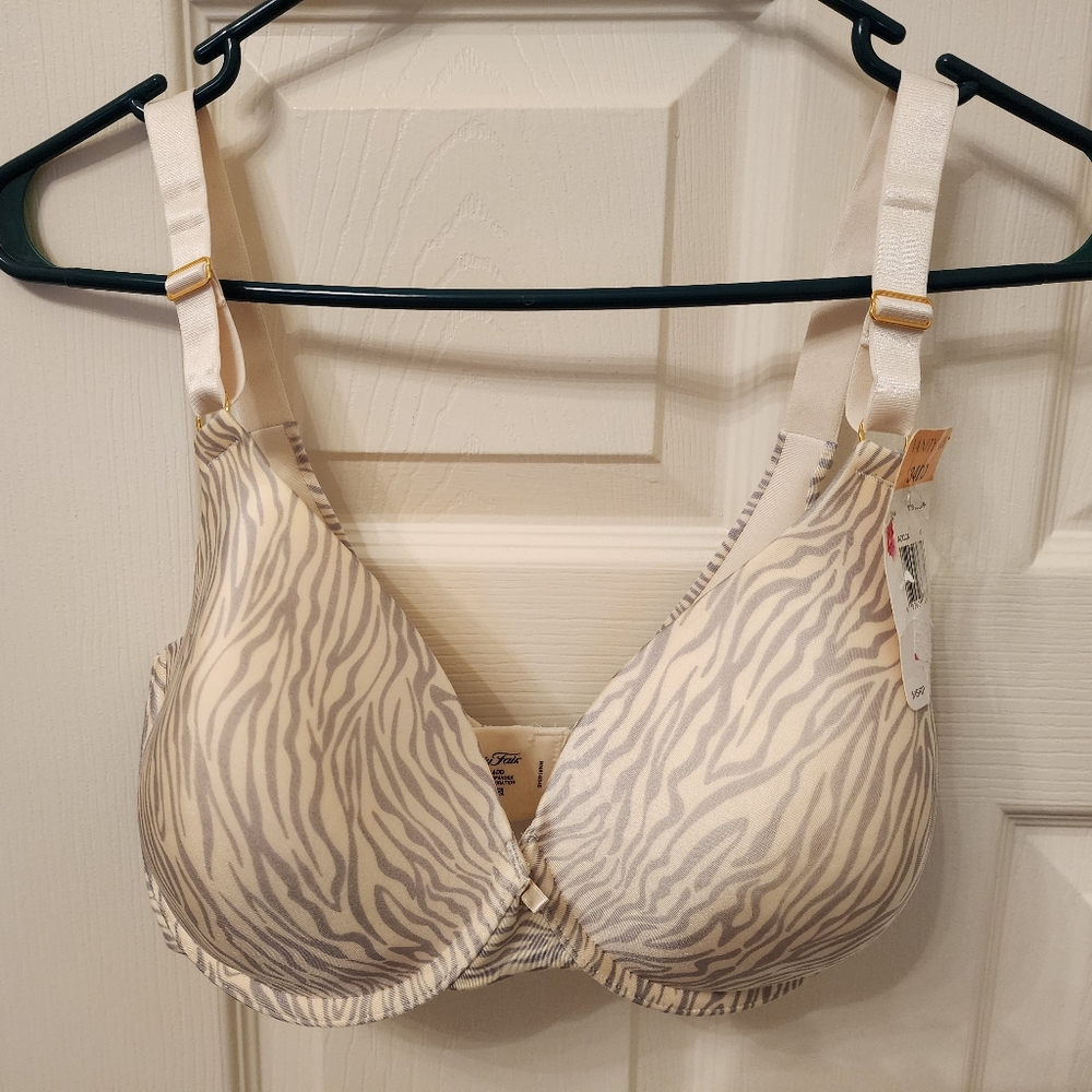 34DD Vanity Fair 75345 Beauty Back Full Coverage UW‎ Bra Gray Zebra NWT